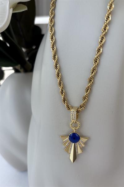 Çelik Gold Saks Mavi Nazar Kolye