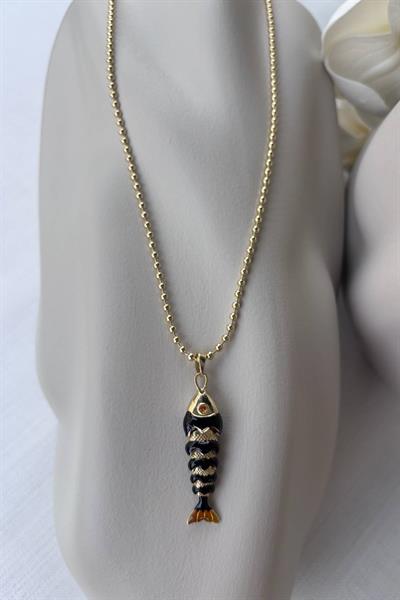 Çelik Gold Siyah Balık Kolye