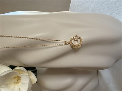 Çelik Gold Taşlı Ay Yıldız Kolye