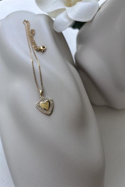 Çelik Gold Taşlı Kalp Kolye