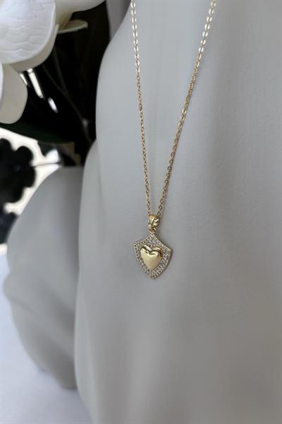 Çelik Gold Taşlı Kalp Kolye