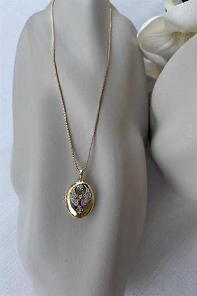 Çelik Gold Alya Pembe Taşlı Kolye
