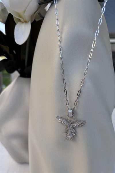 Çelik Gümüş Anka Kuşu Kolye