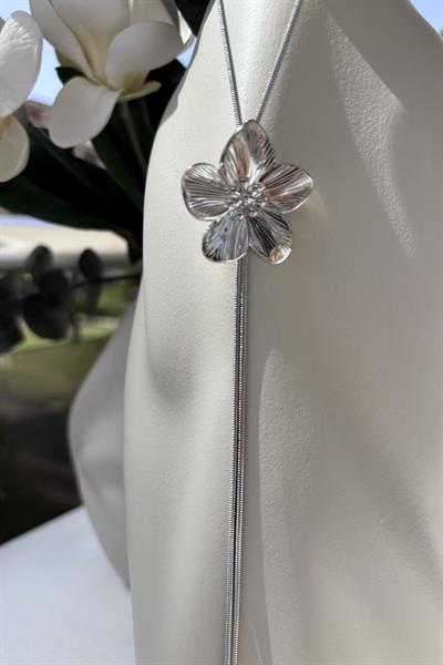 Çelik Gümüş Asansörlü Çiçek Kolye