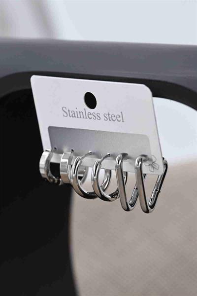 Çelik Gümüş Geometrik 6lı Set Küpe