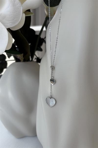 Çelik Gümüş İkili Kalp Kolye