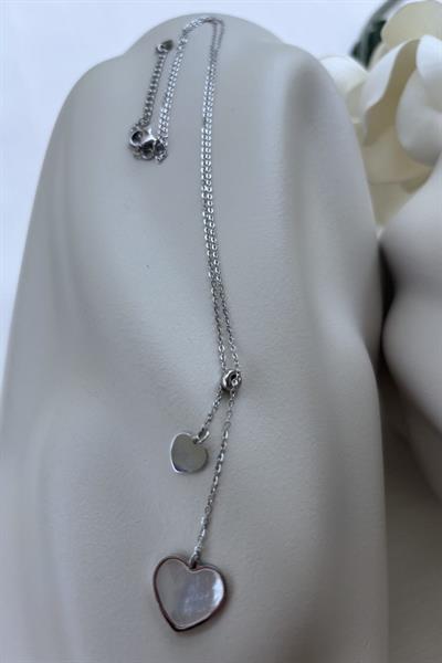 Çelik Gümüş İkili Kalp Kolye