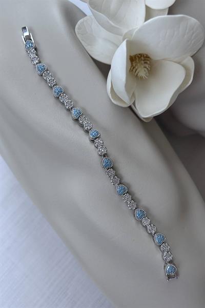 Çelik Gümüş Kalp Taşlı Bileklik