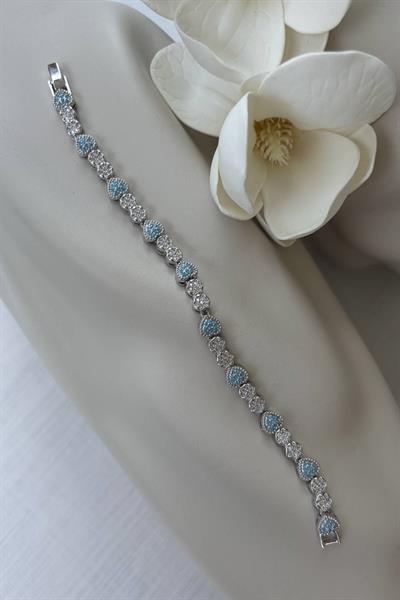 Çelik Gümüş Kalp Taşlı Bileklik