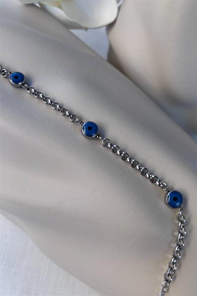 Çelik Gümüş Nazar Boncuklu Bileklik