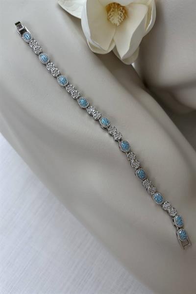 Çelik Gümüş Oval Taşlı Bileklik