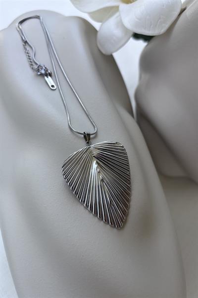 Çelik Gümüş  Yaprak Kolye