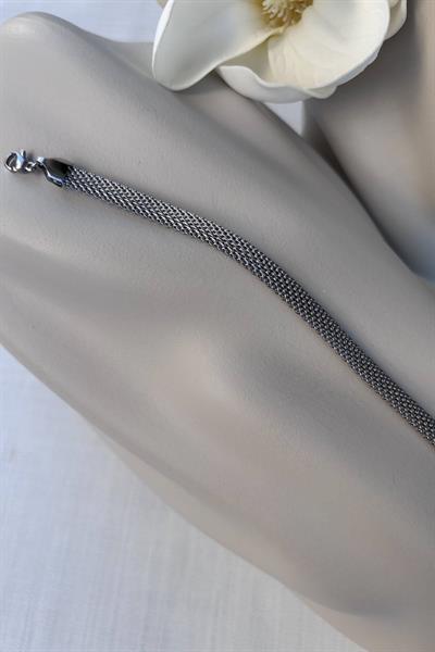 Çelik Gümüş Yassı Hasır Bileklik