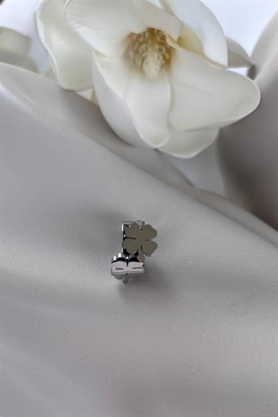 Çelik Gümüş Yonca Taşlı Küpe