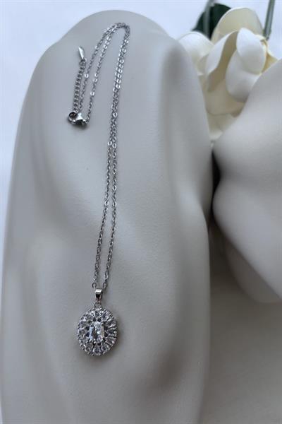 Çelik Gümüş Zirkon Taşlı Bolda Kolye