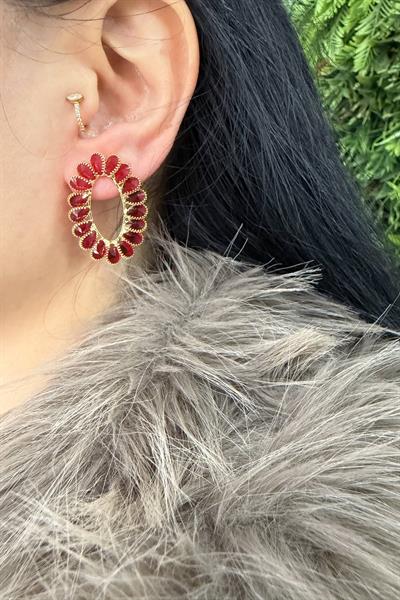 Çelik Kırmızı Damla Küpe