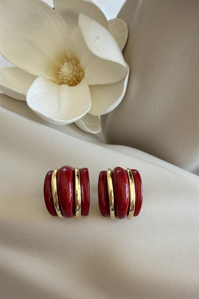 Çelik Koyu Kırmızı Marjinal Küpe