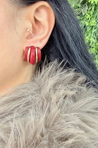 Çelik Koyu Kırmızı Marjinal Küpe