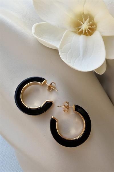 Çelik MNG Siyah Gold Çift Renk Küpe