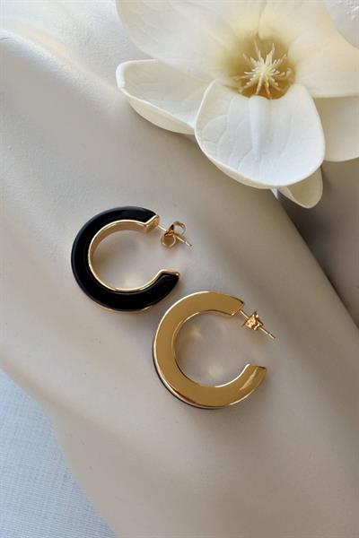 Çelik MNG Siyah Gold Çift Renk Küpe