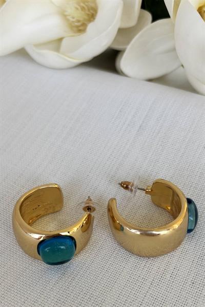 Özel Seri Yeşil Taşlı Gold Küpe