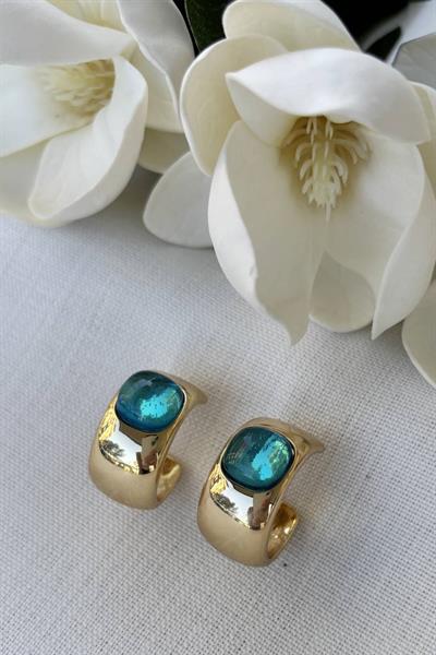 Özel Seri Yeşil Taşlı Gold Küpe