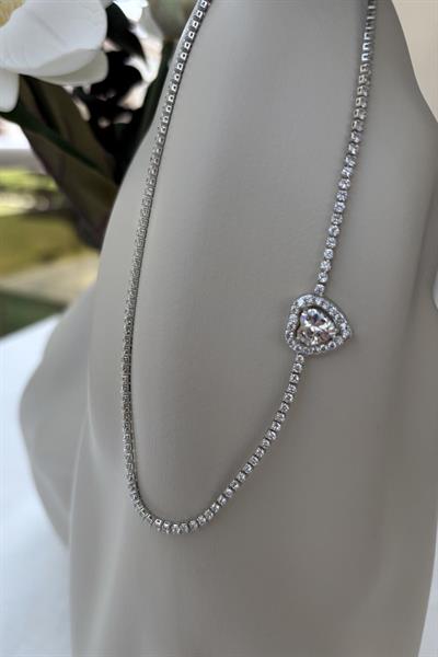 Suyolu Kalp Taşlı Yan Tasma Kolye