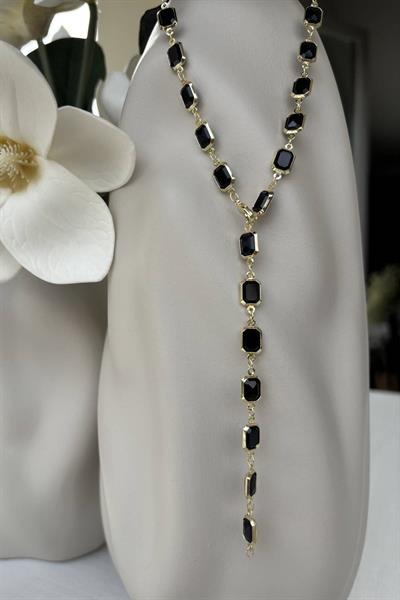 VİP 14K Siyah Işıltı Y Kolye