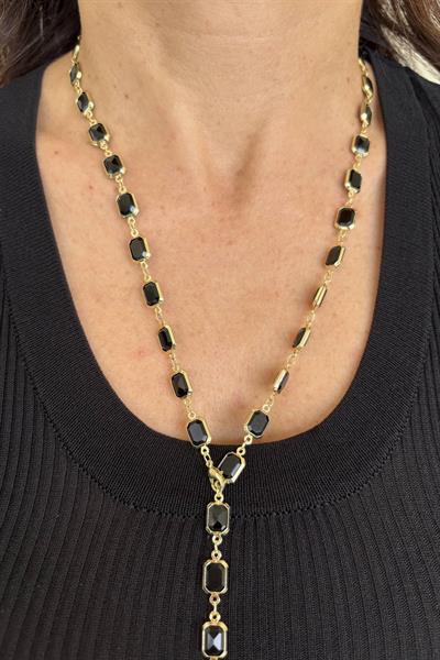 VİP 14K Siyah Işıltı Y Kolye