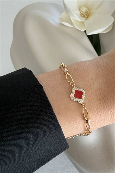 VİP Zarif Kırmızı Yonca Bileklik