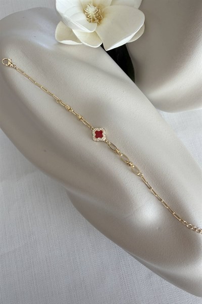 VİP Zarif Kırmızı Yonca Bileklik