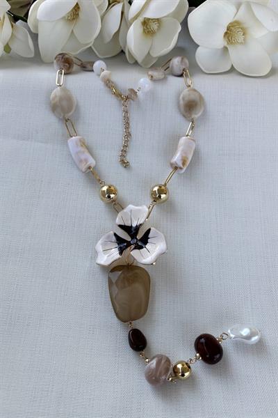 ZR Kemik Çiçekli Kolye