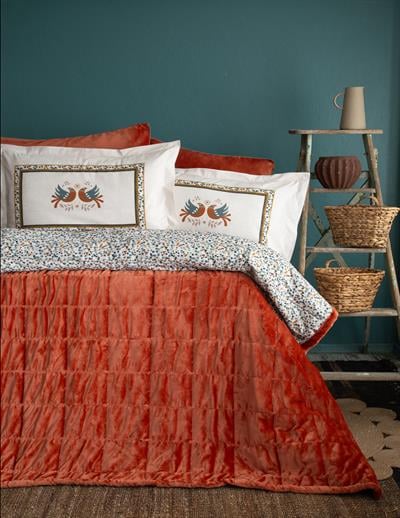 Wing Terakota Kapitoneli Çift Kişilik Yatak Örtüsü Seti