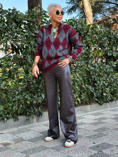 ACI KAHVE KADİFE ŞARDONLU DERİ PANTOLON