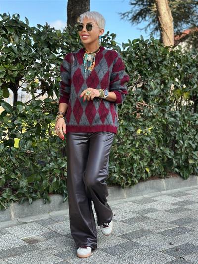 ACI KAHVE KADİFE ŞARDONLU DERİ PANTOLON