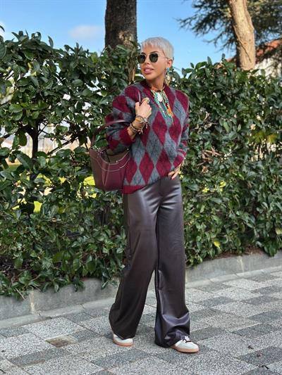 ACI KAHVE KADİFE ŞARDONLU DERİ PANTOLON