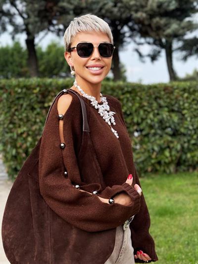 ACI KAHVE KOL TROK DETAYLI TRİKO KAZAK