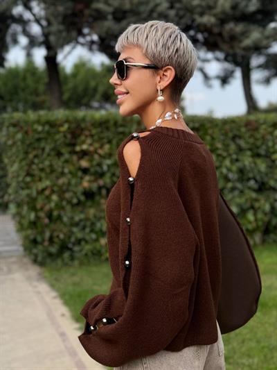 ACI KAHVE KOL TROK DETAYLI TRİKO KAZAK