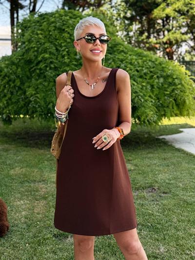 ACI KAHVE KOLSUZ MODAL ELBİSE