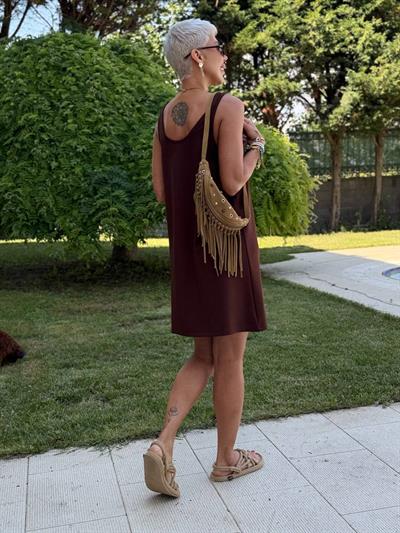 ACI KAHVE KOLSUZ MODAL ELBİSE