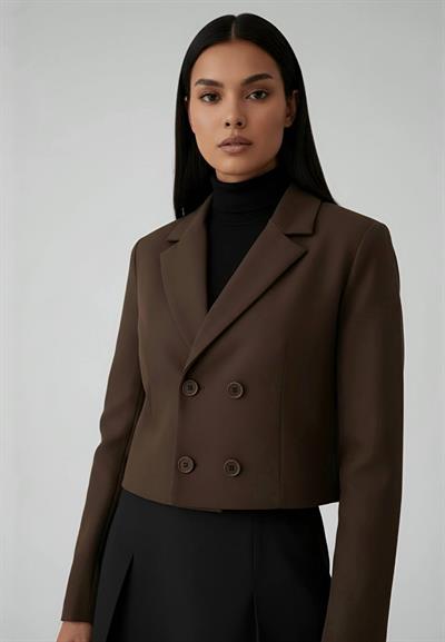 ACI KAHVE VATKALI KISA BLAZER CEKET 