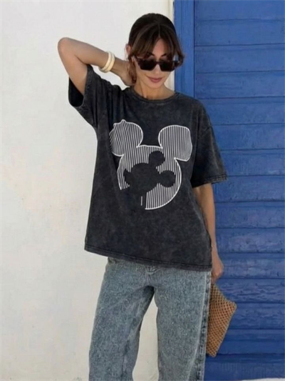 ANTRASİT ÇİZGİLİ MICKEY TSHIRT