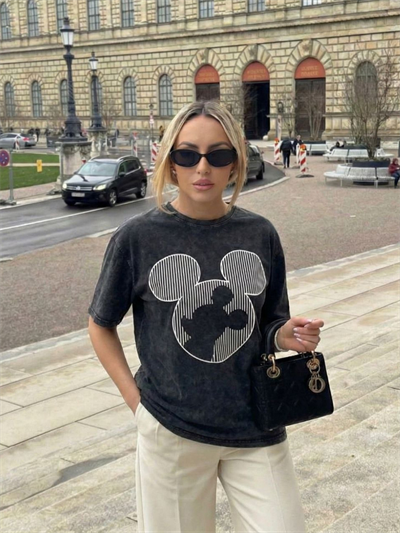 ANTRASİT ÇİZGİLİ MICKEY TSHIRT