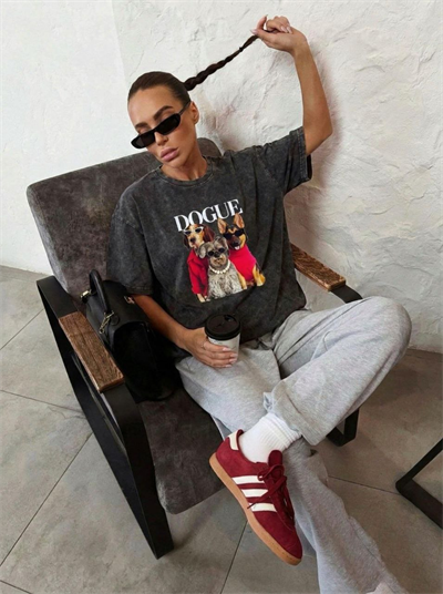 ANTRASİT DOGUE BASKILI TSHIRT
