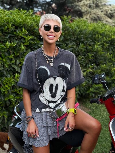 ANTRASİT ESKİTME BASKI MICKEY TSHIRT 
