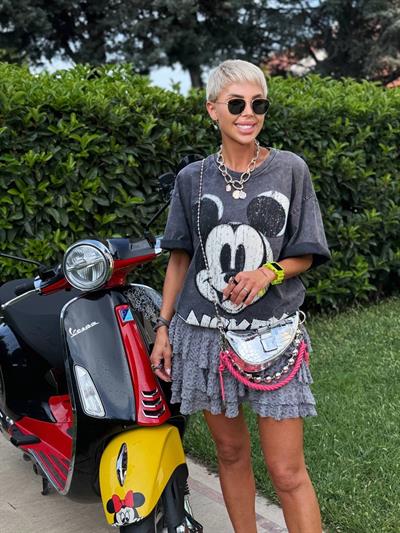 ANTRASİT ESKİTME BASKI MICKEY TSHIRT 
