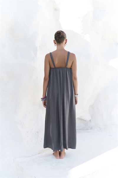 ANTRASİT KASTELİ BONCUK DETAY ELBİSE