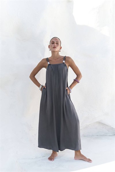 ANTRASİT KASTELİ BONCUK DETAY ELBİSE