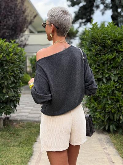 ANTRASİT KUŞGÖZÜ DETAY KAYIK YAKA KAZAK