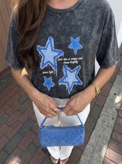 ANTRASİT MAVİ YILDIZ BASKILI TSHIRT 